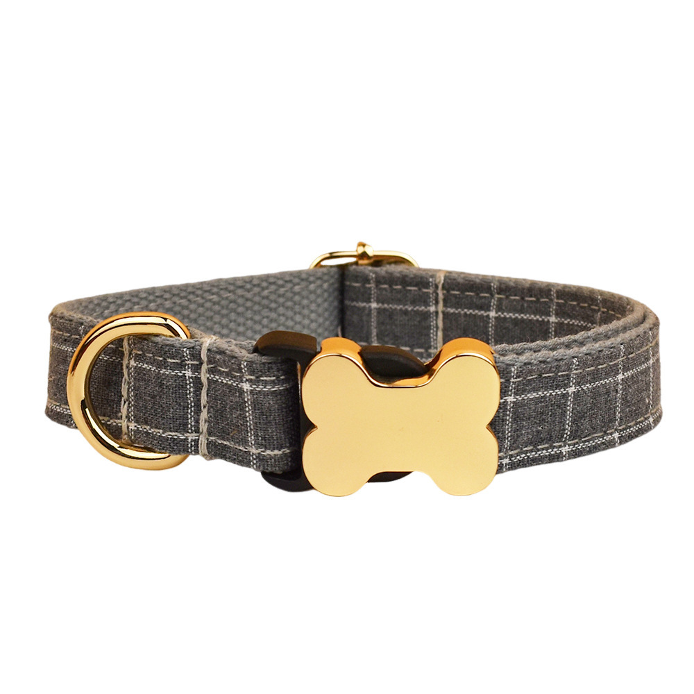 Classic Plaid Collection Bone Buckle Dog Collar – Timeless Style with Personalized Engraving  