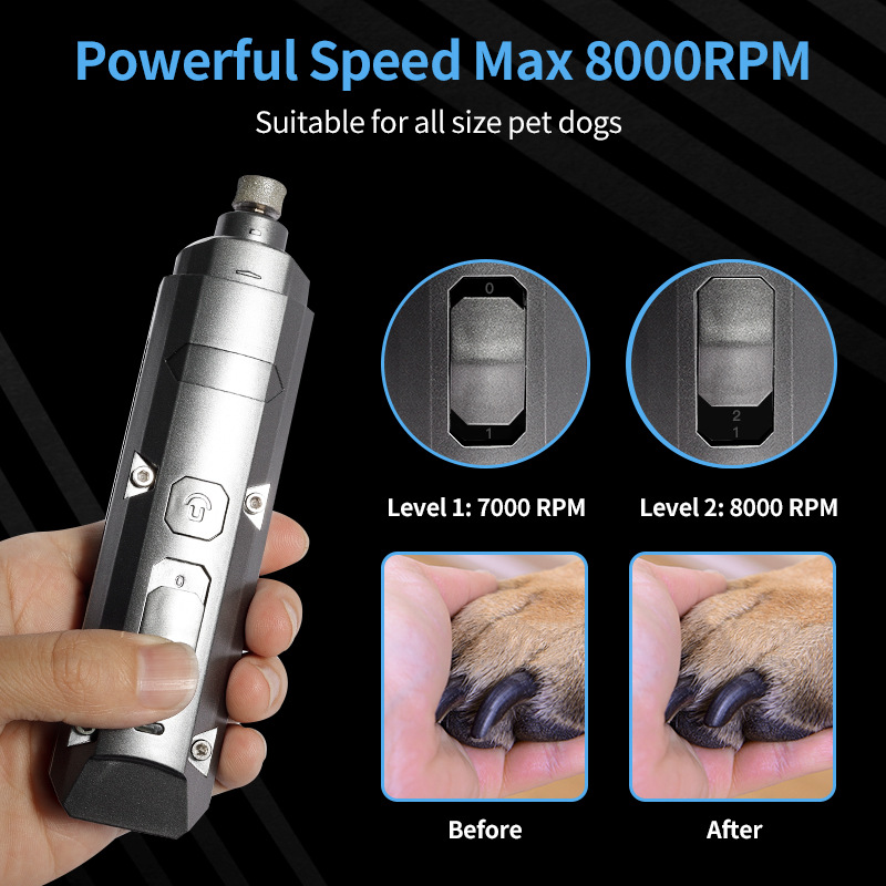 Upgraded Dog Nail Grinder with 2 LED Lights - Low Noise & Safe Grinding for All Dog Sizes, 8000RPM Powerful Pet Nail Trimmer by CuddlyPet
