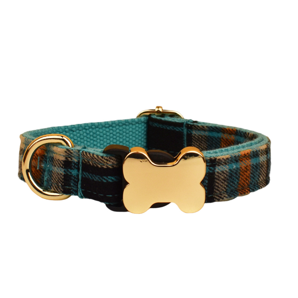 Classic Plaid Collection Bone Buckle Dog Collar – Timeless Style with Personalized Engraving  