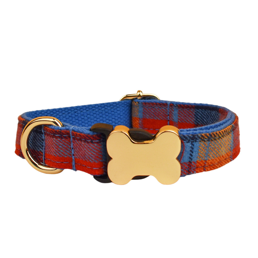Classic Plaid Collection Bone Buckle Dog Collar – Timeless Style with Personalized Engraving  