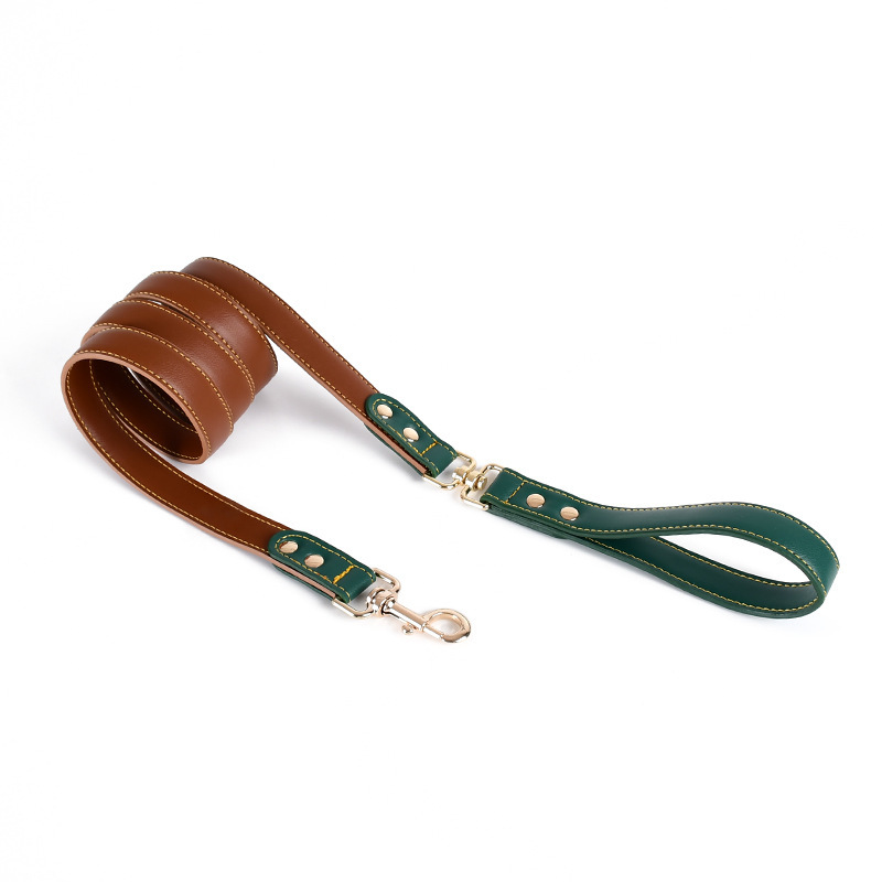 Peacock Series Leather Pet Collar and Leash Set – Handmade, Waterproof, Adjustable for Small to Large Dogs