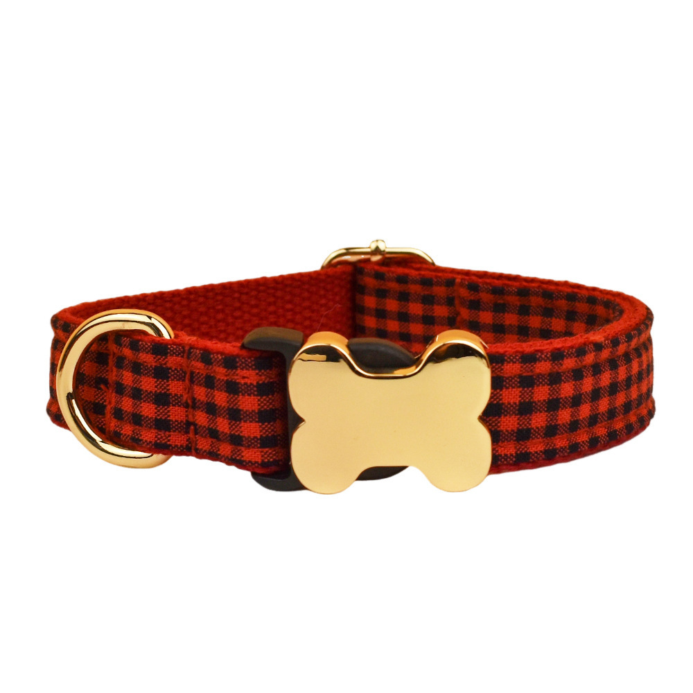 Classic Plaid Collection Bone Buckle Dog Collar – Timeless Style with Personalized Engraving  