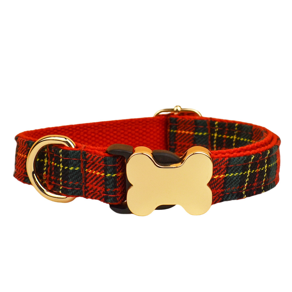 Classic Plaid Collection Bone Buckle Dog Collar – Timeless Style with Personalized Engraving  
