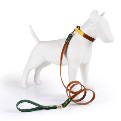 Peacock Series Leather Pet Collar and Leash Set – Handmade, Waterproof, Adjustable for Small to Large Dogs