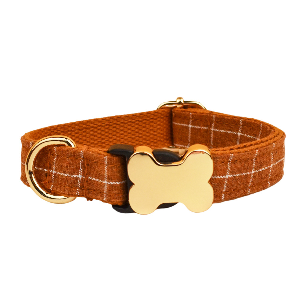 Classic Plaid Collection Bone Buckle Dog Collar – Timeless Style with Personalized Engraving  