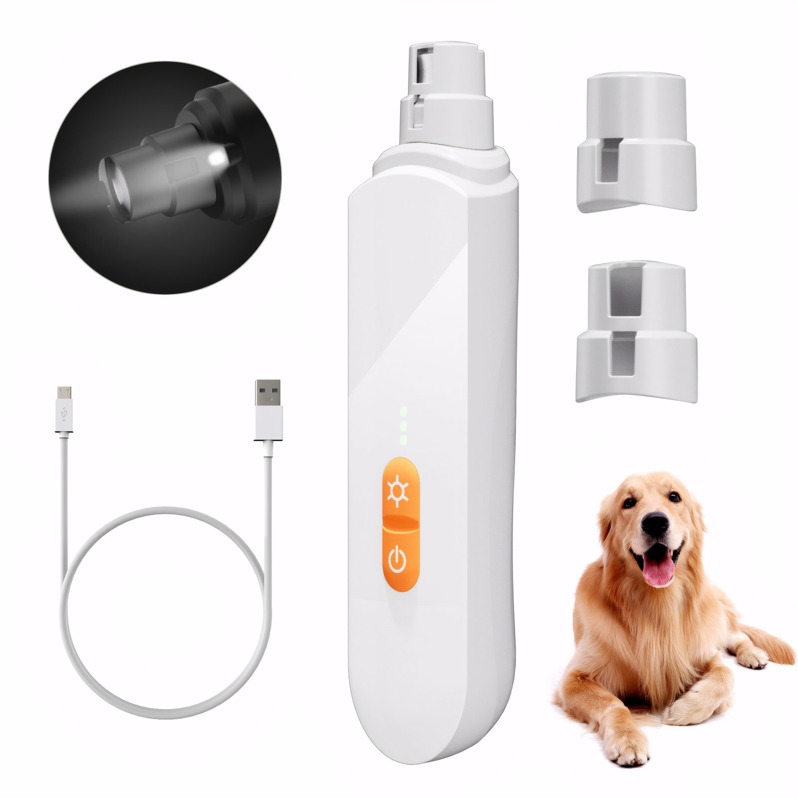 3-Speed Quiet Pet Nail Grinder – Diamond Bit, USB Rechargeable, LED Light | [CUDDLY PET]