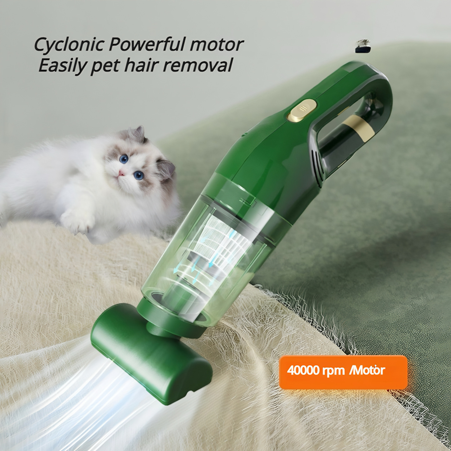 Cordless Pet Hair Vacuum – 520g Lightweight, 40000RPM Motor, 20Min Runtime, 70dB Quiet, Washable Filter, for Cat/Dog Hair Removal on Carpets, Furniture