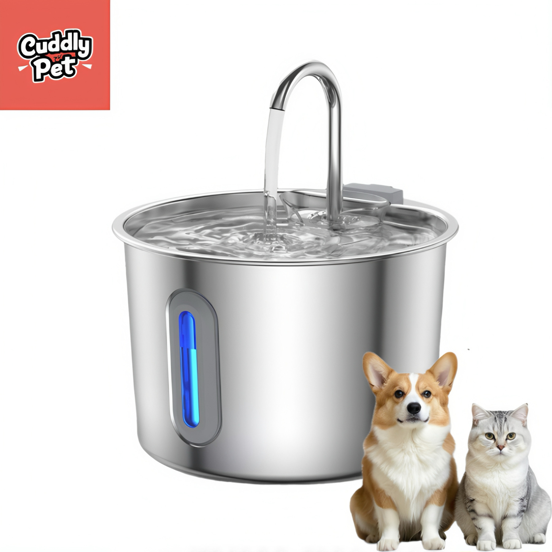 Stainless Steel Cat Water Fountain, 2.2L, Multi-Filtration, Ultra-Quiet – CuddlyPet