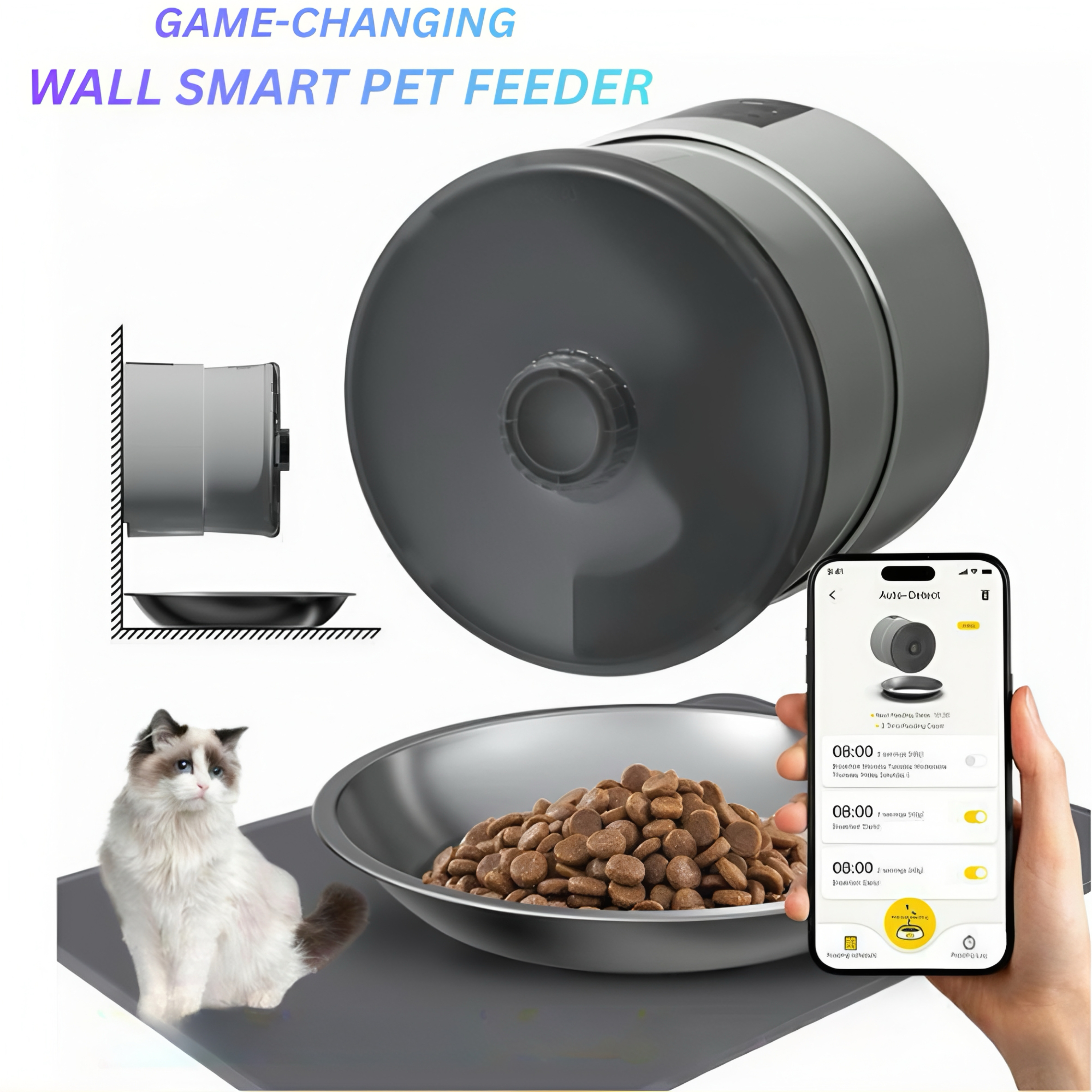 CuddlyPet Wall-Mounted Smart Pet Feeder: Anti-Jam, App Control, Dual Power, Easy Clean