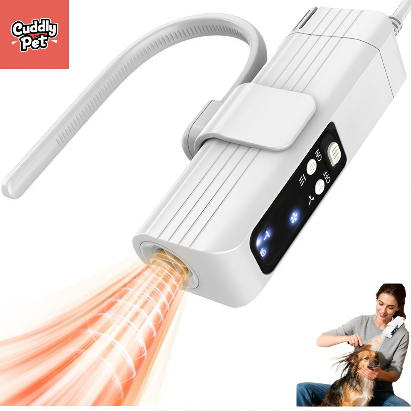 Hands-Free Neck Hanging Pet Dryer | 1000W, 3-Temp/Speed, Lightweight | CuddlyPet