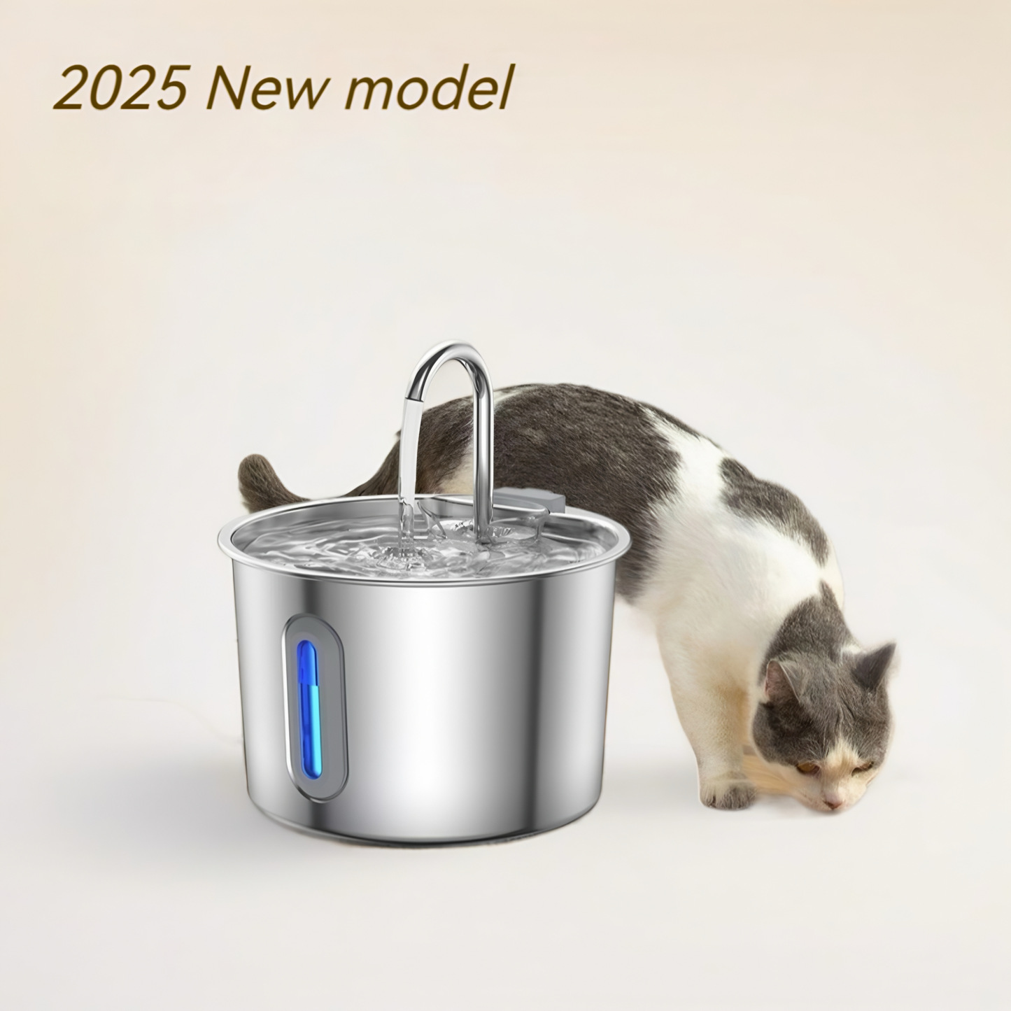 Automatic Cat Water Fountain, 2.2L Stainless Steel, Multi-Stage Filtration, Ultra-Quiet Pump – CuddlyPet