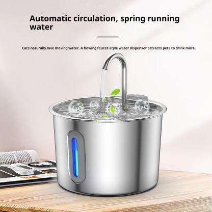 Automatic Cat Water Fountain, 2.2L Stainless Steel, Multi-Stage Filtration, Ultra-Quiet Pump – CuddlyPet