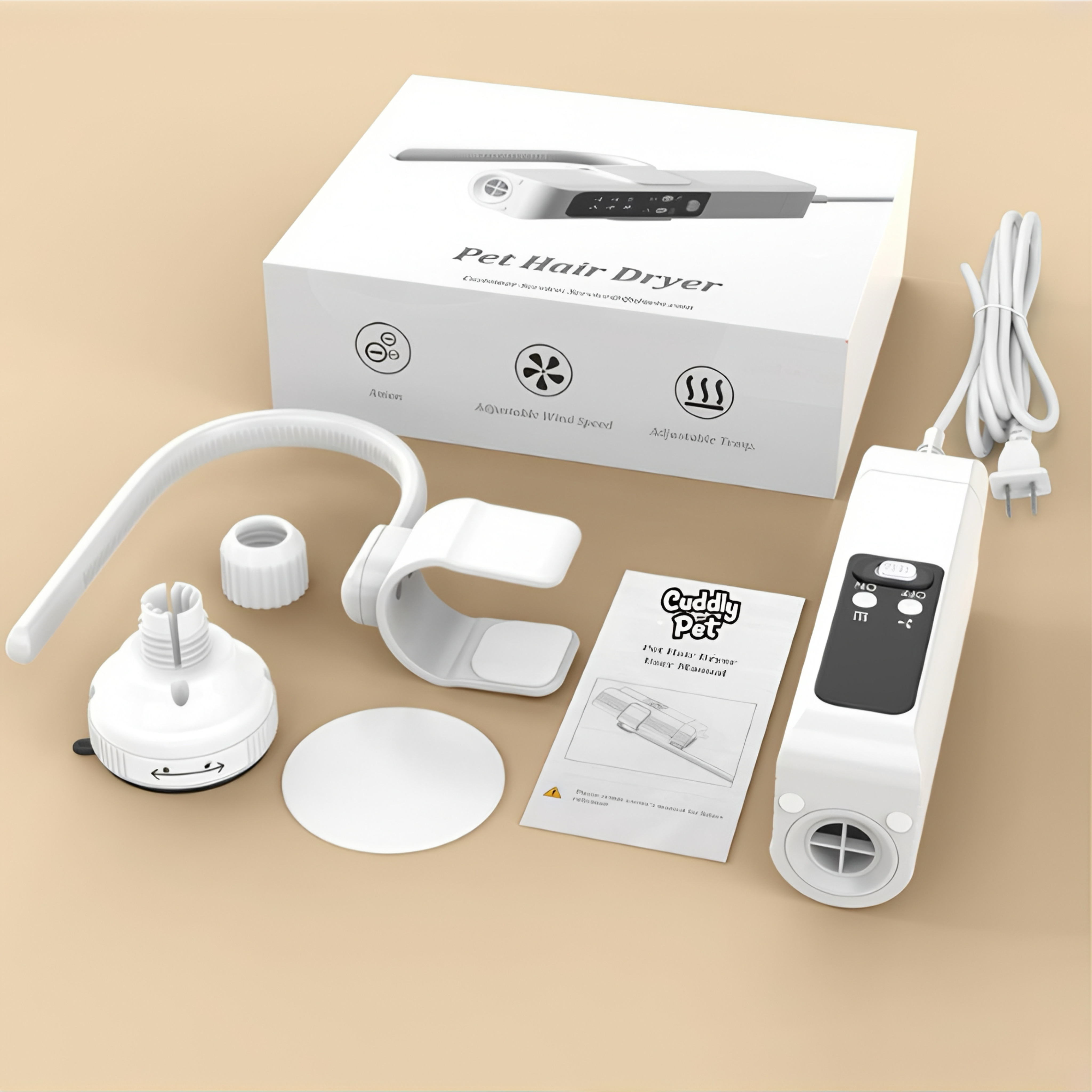 Hands-Free Neck Hanging Pet Dryer & Groomer - 1000W Powerful, 3-Temp/Speed, Ultra-Light 0.9lb, Quiet with Negative Ions