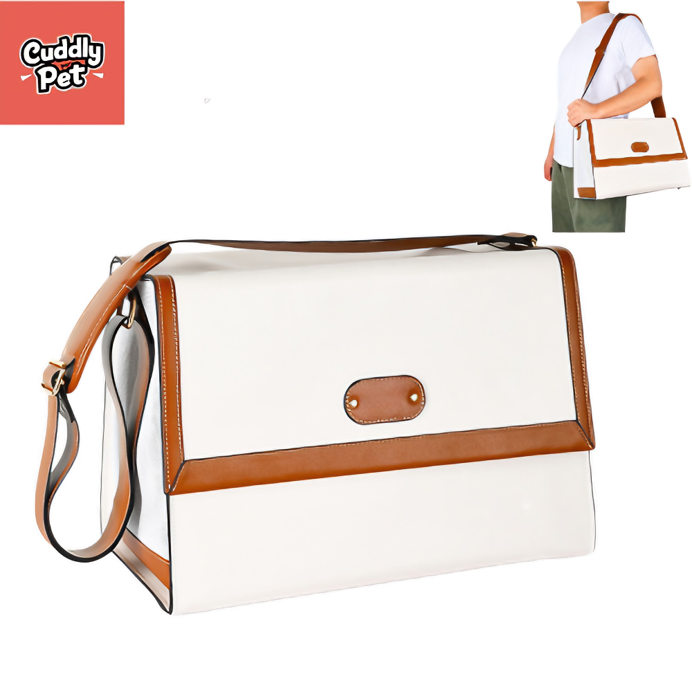 Oversized Leather Pet Carrier Bag - Breathable, Washable | CuddlyPet