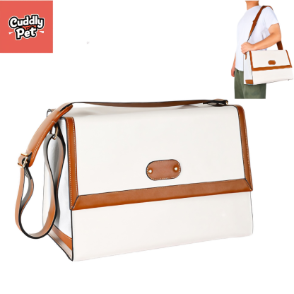 Stylish Oversized Leather Pet Carrier Bag - Breathable Mesh, Soft Strap, Washable Pad for Cats & Small Dogs