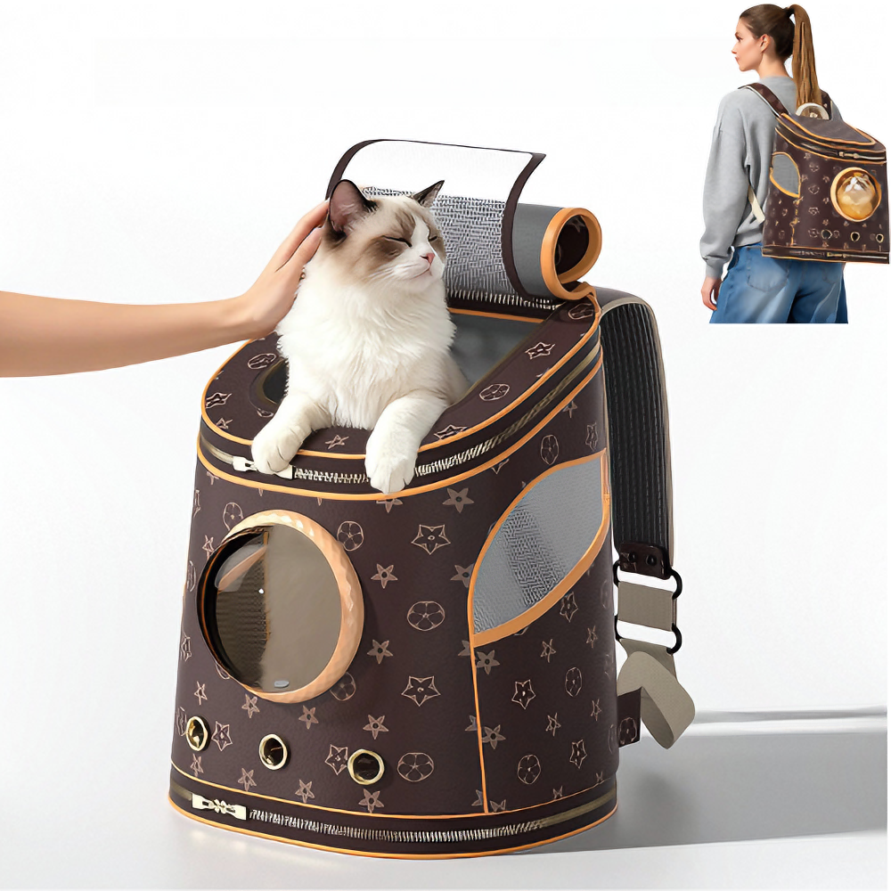 Luxury Leather Cat Backpack Carrier with Ventilation | CuddlyPet