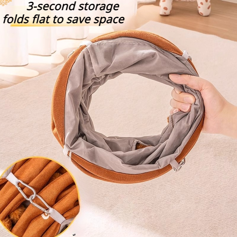 CuddlyPet Foldable Cat Tunnel - Large Scratch Proof Suede Tube with Multi-Entrance, Toys & Buckles for Indoor Cats