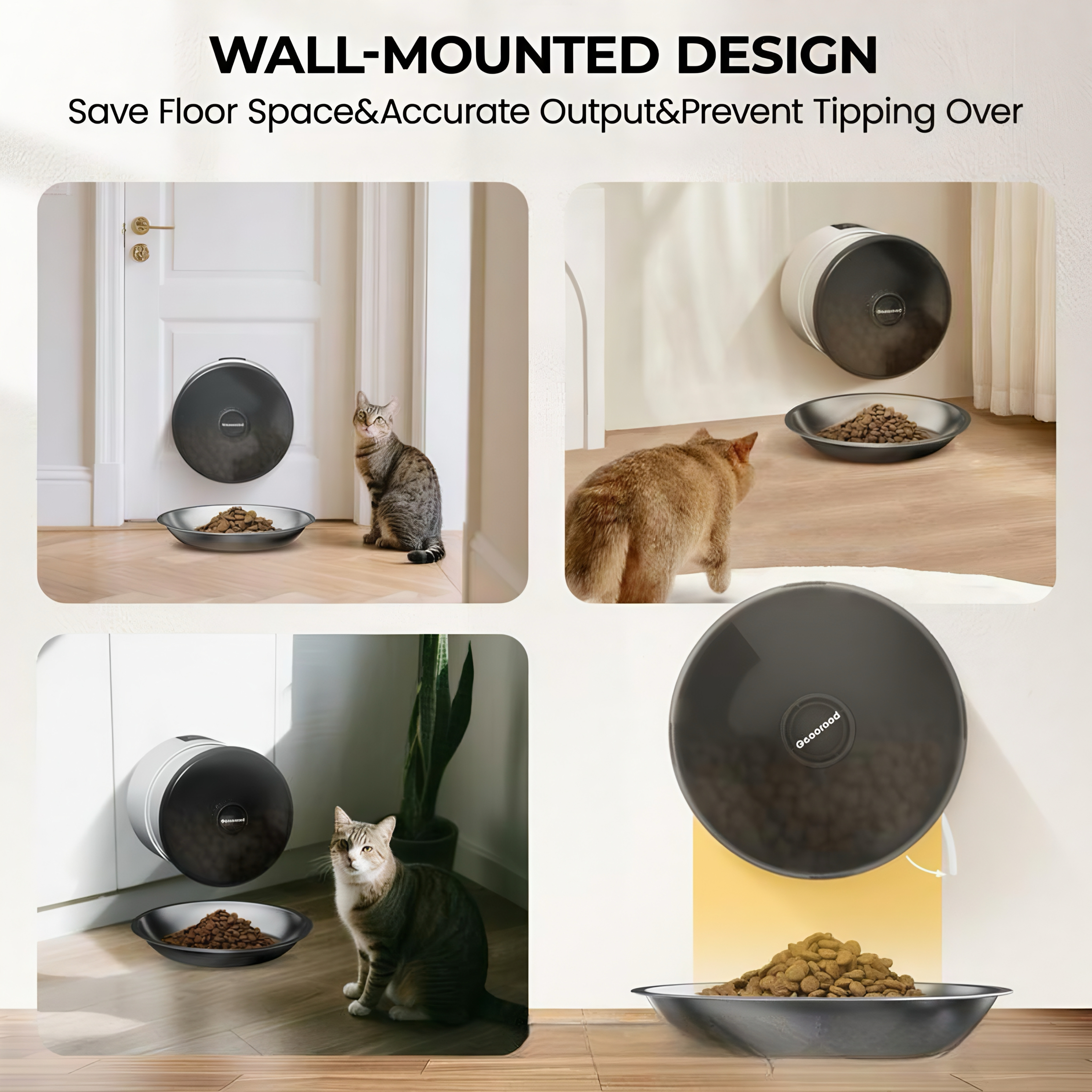 CuddlyPet Wall-Mounted Smart Pet Feeder: Anti-Jam, App Control, Dual Power, Easy Clean