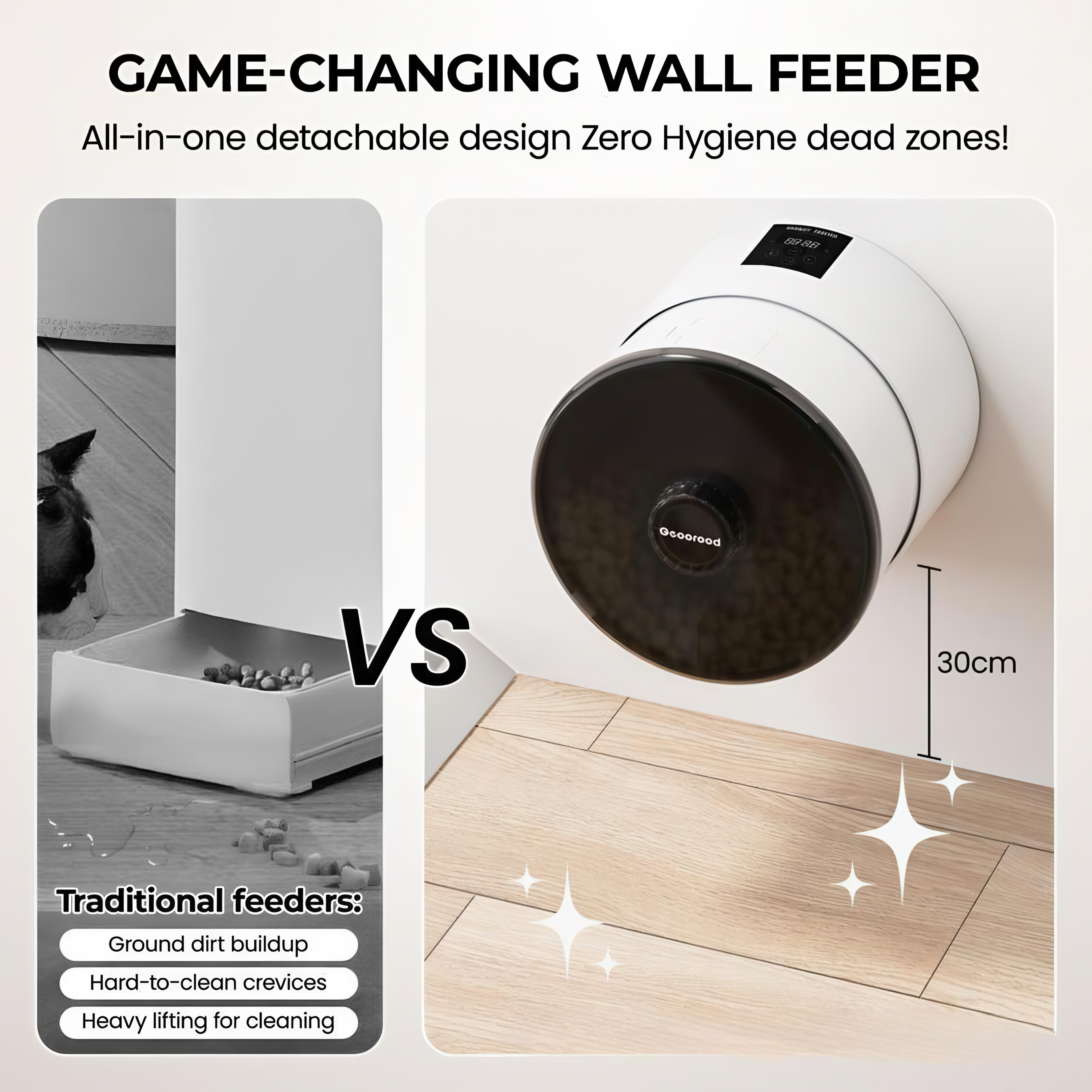 CuddlyPet Wall-Mounted Smart Pet Feeder: Anti-Jam, App Control, Dual Power, Easy Clean