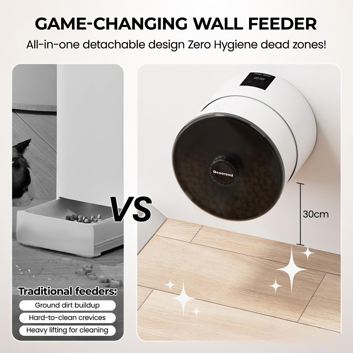 CuddlyPet Wall-Mounted Smart Pet Feeder: Anti-Jam, App Control, Dual Power, Easy Clean