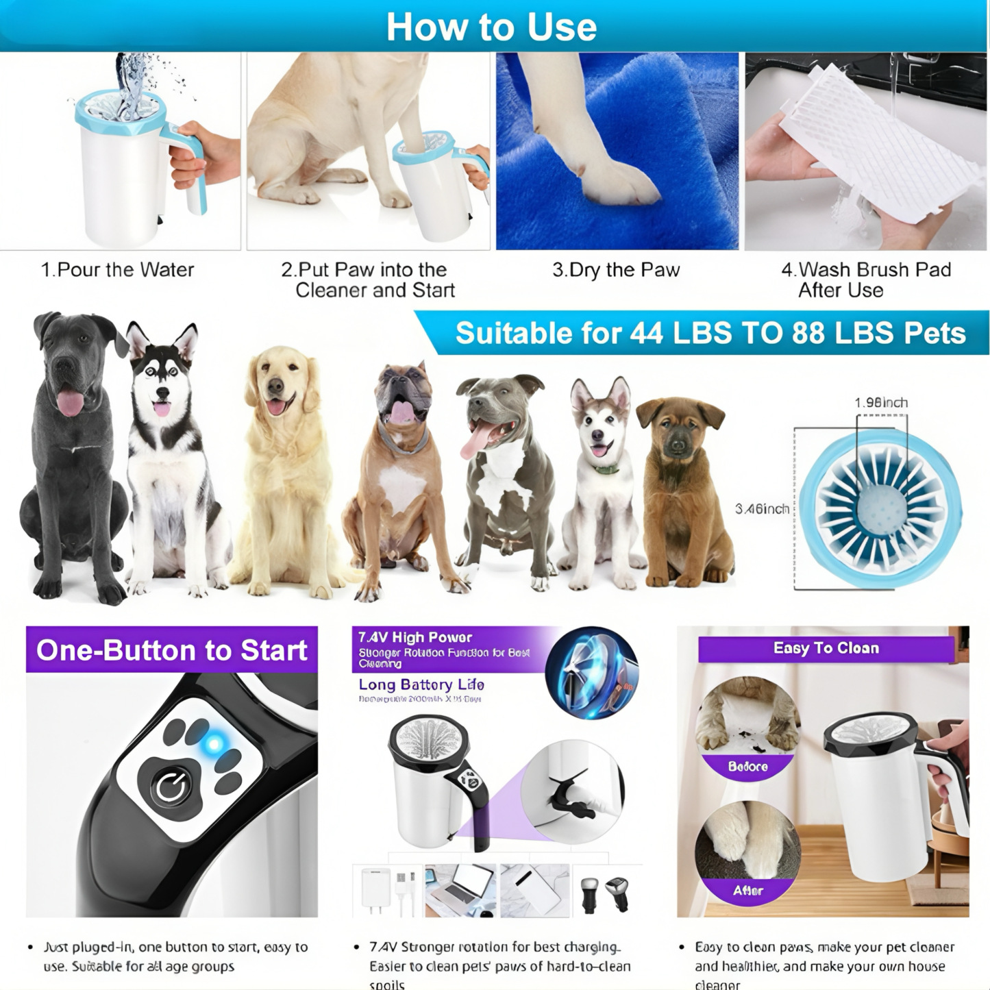 CuddlyPet Automatic Dog Paw Cleaner Machine - One-Button Wash, Fast Dry, Portable Pet Foot Washer for Medium Large Dogs