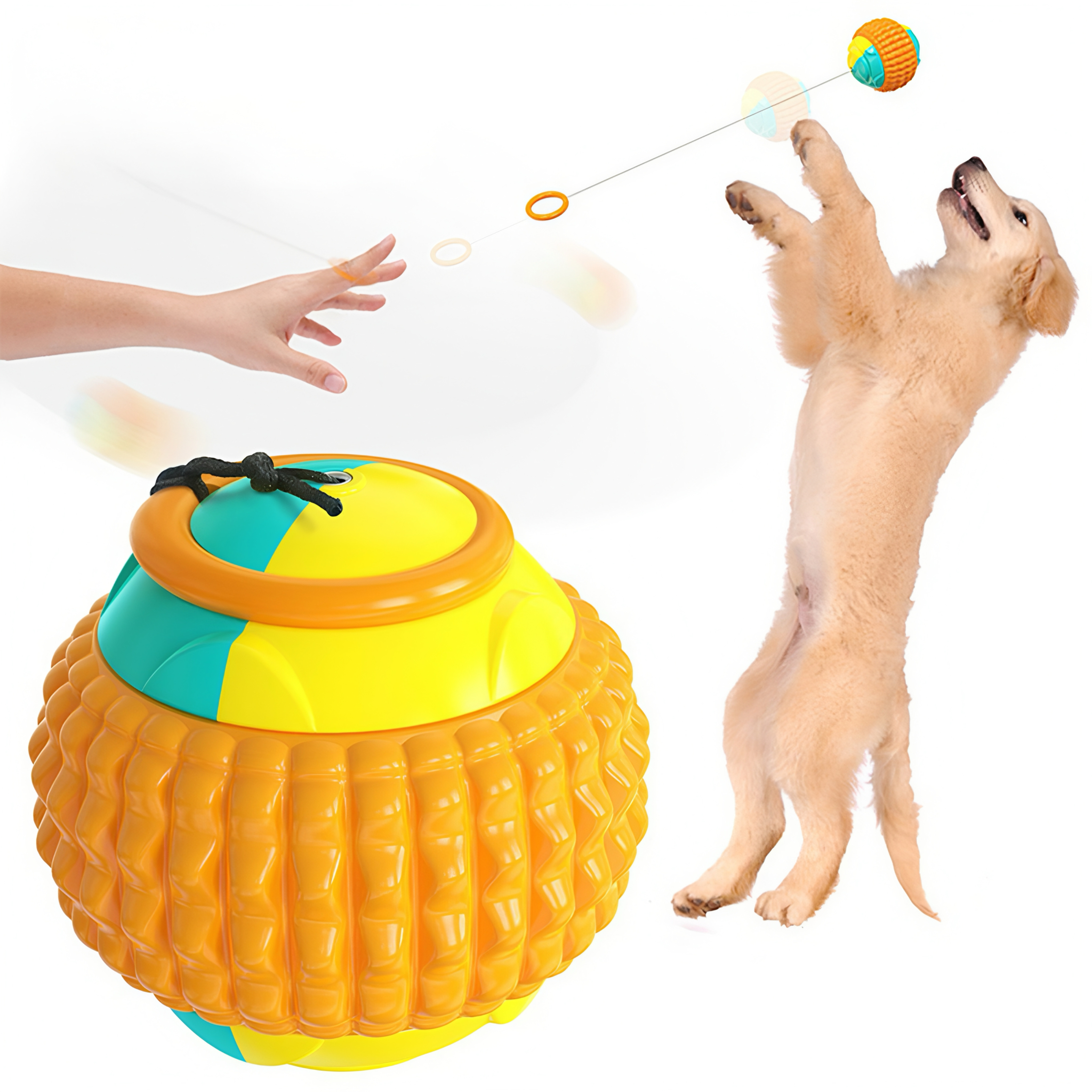 Interactive Dog Toy Ball - Retractable Chew Toy for Dental Care, Fetch & Anxiety Relief