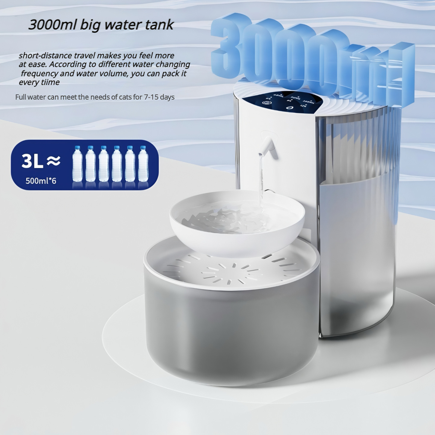 New Tilt-Refresh Smart Pet Water Dispenser - Automatic Fresh Water, No Recirculated Water, 3000mL Large Tank, 180-Day Wireless, Quiet & Easy Clean for Cats and Small Dogs