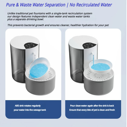 New Tilt-Refresh Smart Pet Water Dispenser - Automatic Fresh Water, No Recirculated Water, 3000mL Large Tank, 180-Day Wireless, Quiet & Easy Clean for Cats and Small Dogs