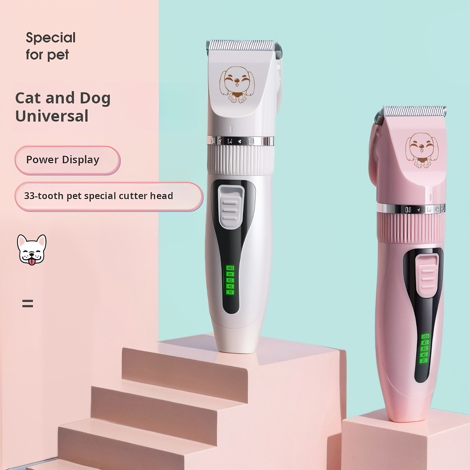 Professional Ceramic Blade Pet Grooming Clippers – Low Noise, USB Rechargeable, 5 Adjustable Lengths for Dogs & Cats