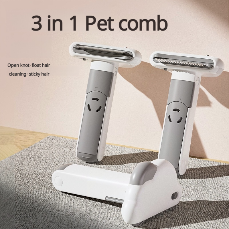 3-in-1 Pet Grooming Comb & Deshedding Brush with Lint Roller - for Dogs & Cats (Choose Straight/Curved, Size: Large/Small)