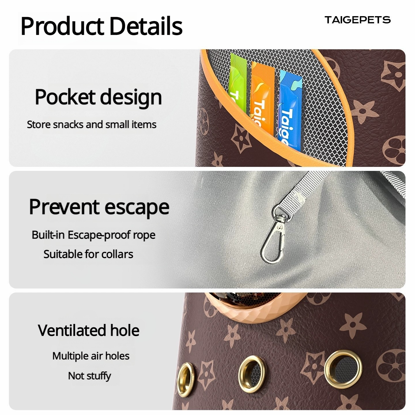 Luxury Leather Cat Backpack Carrier - 3-Side Ventilation, Spacious & Escape-Proof, Hands-Free Travel for Pets Up to 15lbs