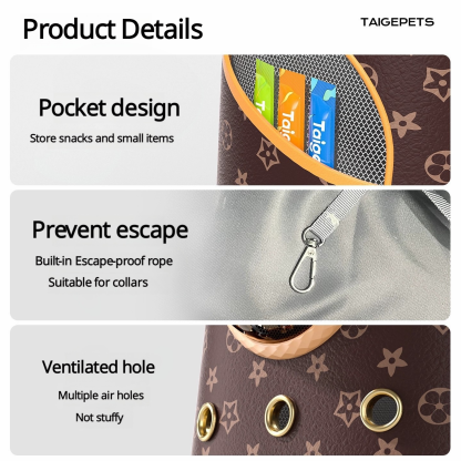 Luxury Leather Cat Backpack Carrier - 3-Side Ventilation, Spacious & Escape-Proof, Hands-Free Travel for Pets Up to 15lbs