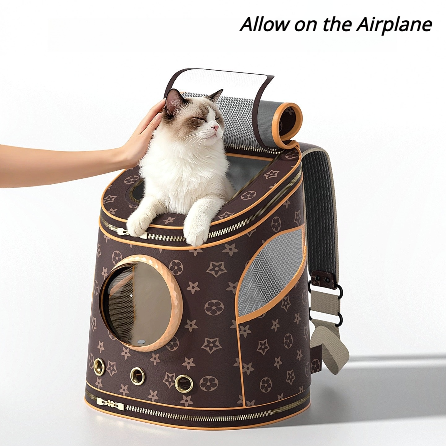 Luxury Leather Cat Backpack Carrier - 3-Side Ventilation, Spacious & Escape-Proof, Hands-Free Travel for Pets Up to 15lbs