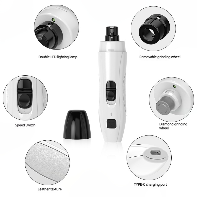 Ultra-Quiet LED Pet Nail Grinder with 2 Speeds - Safe Claw Trimming for Dogs & Cats, Type-C Rechargeable