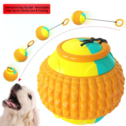 Interactive Dog Toy Ball - Retractable Chew Toy for Dental Care, Fetch & Anxiety Relief
