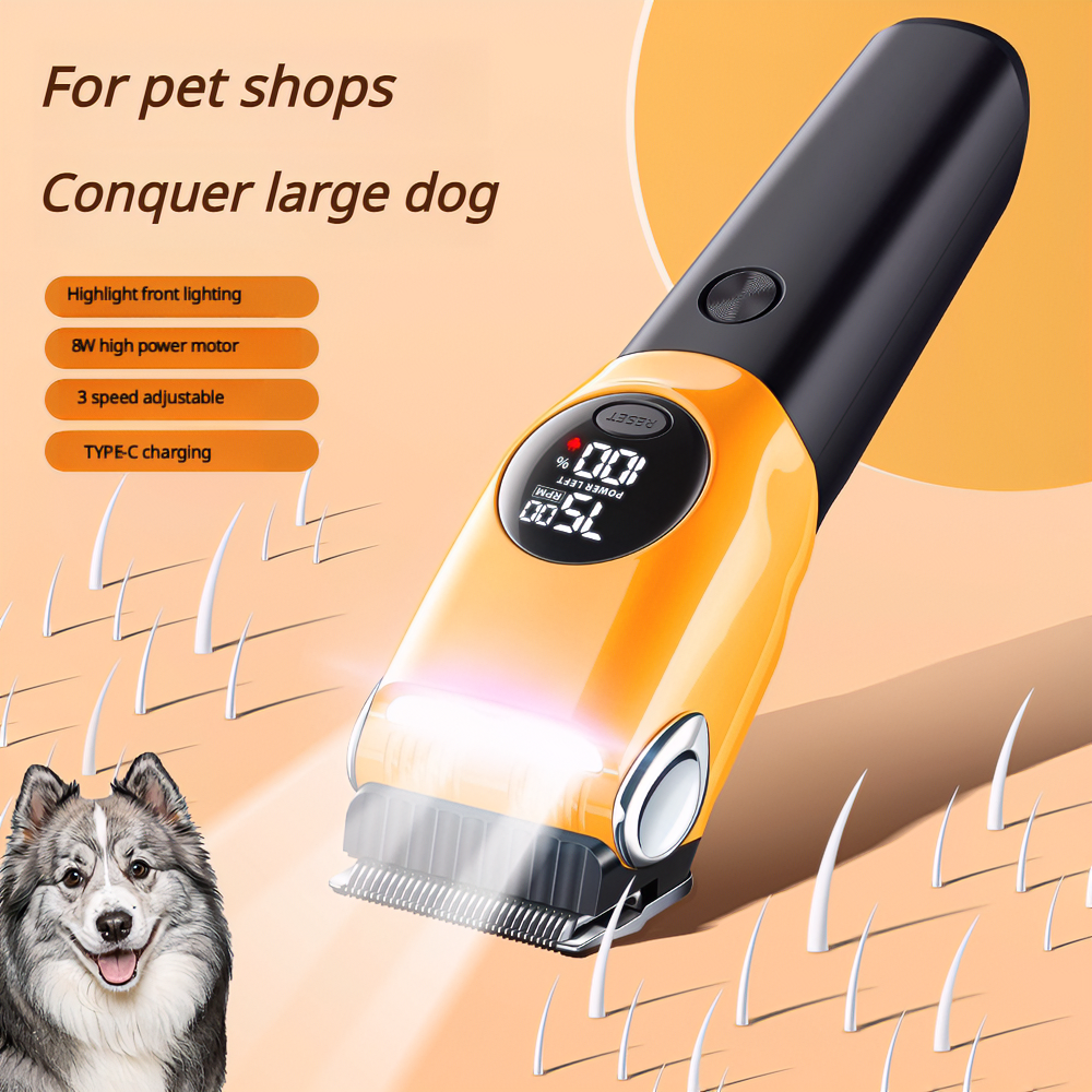 CuddlyPet ProGroom 8W Pet Clipper – 33T Blade, 7500RPM, 3 Speeds, LED Light for Large Dogs & Thick Fur