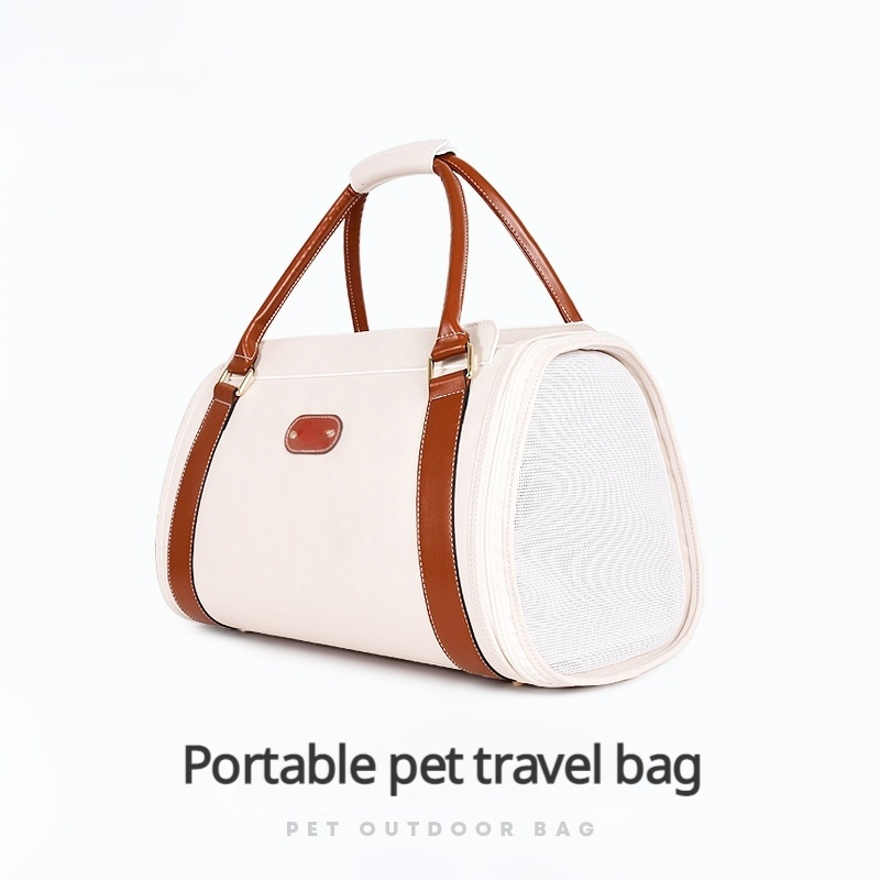 Breathable Leather Pet Travel Bag – Portable Carrier with 3-Side Mesh for Cats & Dogs up to 10kg