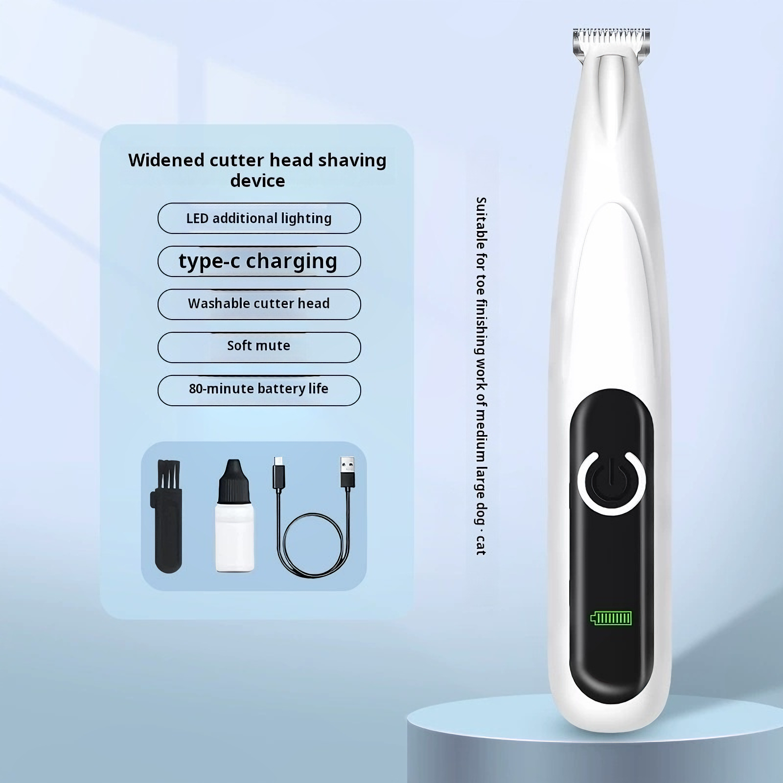 Dog Paw Trimmer with LED Light，Cordless Rechargeable Dog Clippers，Low Noise Dog and Cat Clippers，Pet Grooming Clippers Hair Trimmer