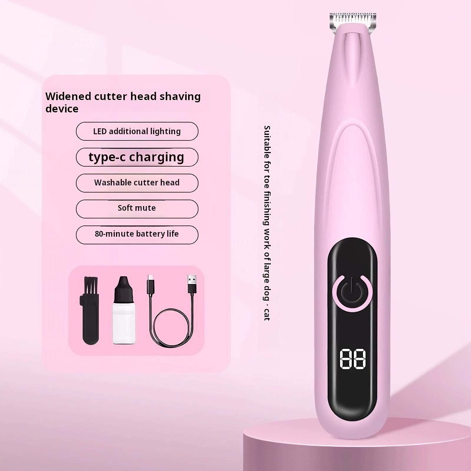 Dog Paw Trimmer with LED Light，Cordless Rechargeable Dog Clippers，Low 