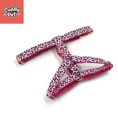 Custom Engraved Pet Collar & Harness Set — Laser Engraved Name & Contact, Anti-Lost, Stylish Leopard Print (5-Piece Kit) 