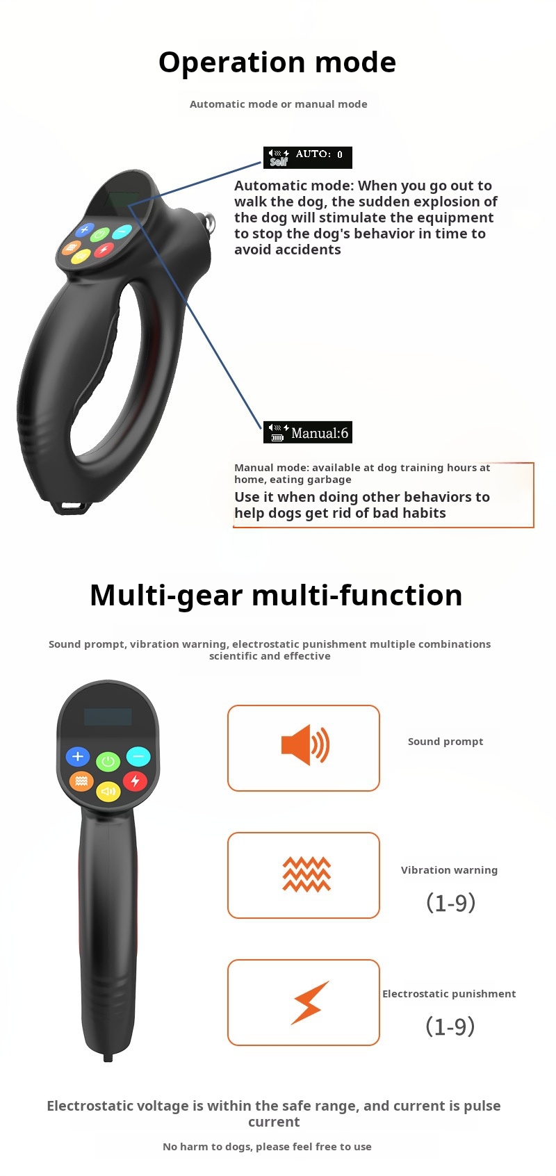 2-in-1 Wireless Dog Training Collar with Remote & Leash Handle,Rechargeable & Waterproof Shock Collar for Dogs,Tension Detection Trigger,3300FT, IPX7, 3 Modes, for Dogs S, M, L(4-120 LBS)