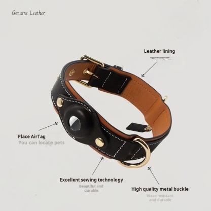 Genuine Leather Dog Collar with AirTag Holder | No Monthly Fee | Apple Find My Compatible | Prop 65 Compliant