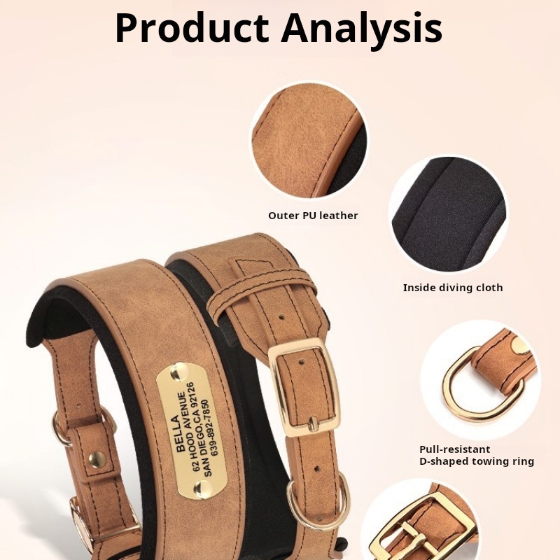 Extra Wide Padded Dog Collar for Large Breeds - Comfort & Safety with Engraved ID Plate, Zinc Alloy Buckle - Adjustable Durable Neoprene Leather Collar