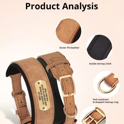 Extra Wide Padded Dog Collar for Large Breeds - Comfort & Safety with Engraved ID Plate, Zinc Alloy Buckle - Adjustable Durable Neoprene Leather Collar
