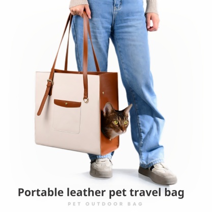 Luxury Leather Pet Carrier Bag - Explorer Series | Spacious Travel Carrier for Cats & Small Dogs | Free Leather Collar Gift