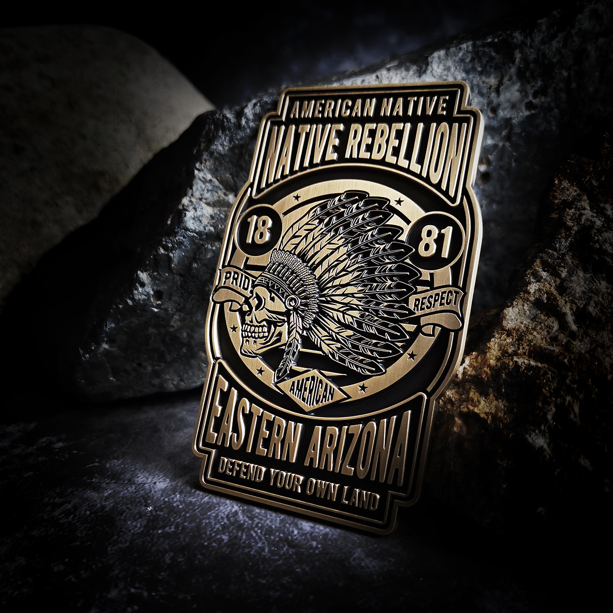 Indian native rebellon Retro Skull Motorcycle Badge