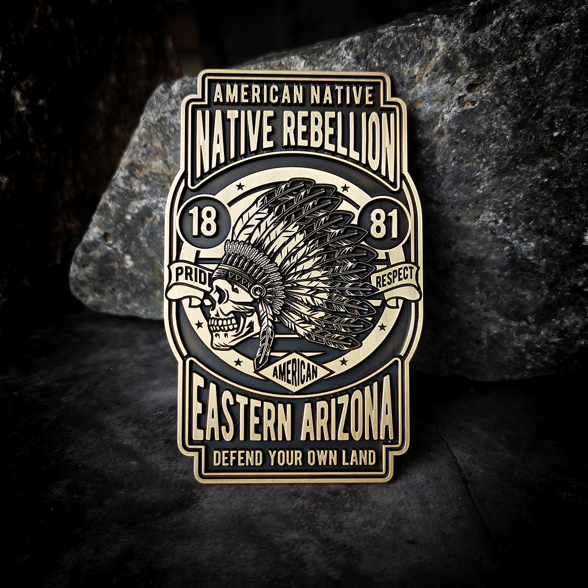Indian native rebellon Retro Skull Motorcycle Badge