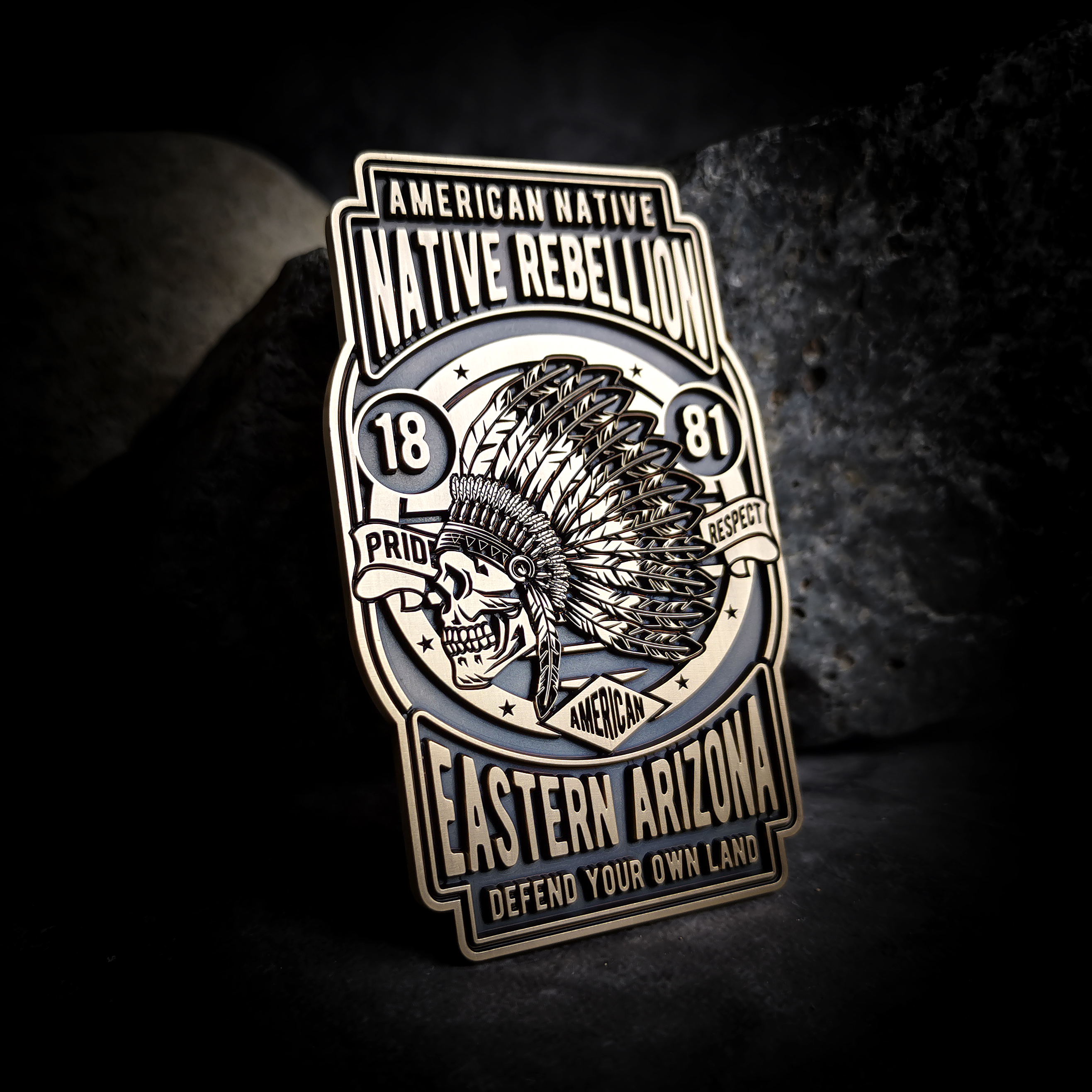 Indian native rebellon Retro Skull Motorcycle Badge