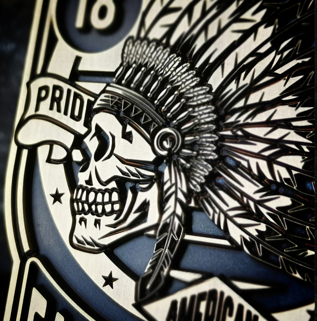 Indian native rebellon Retro Skull Motorcycle Badge