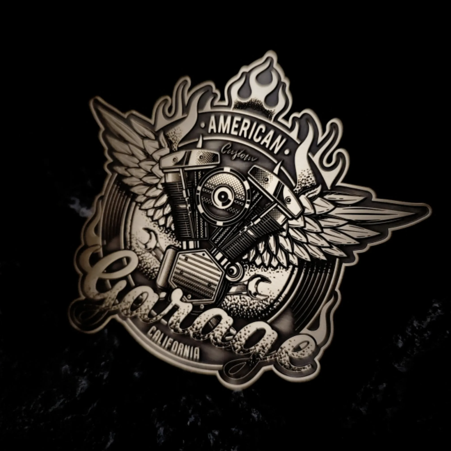 Americam California Flames Motorcycle Badge